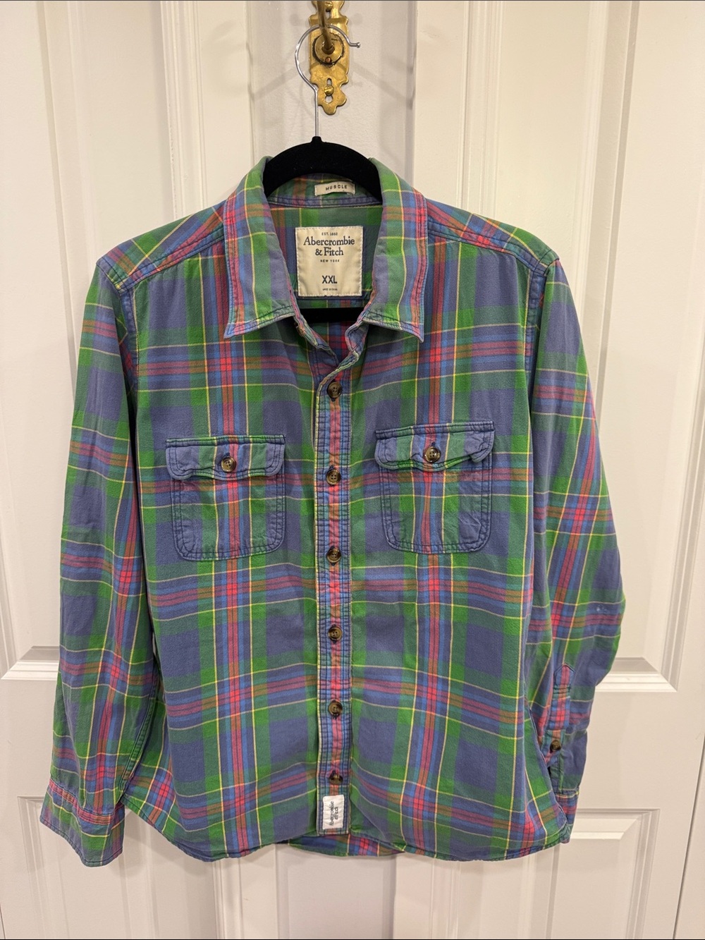 Abercrombie & Fitch (kids) Blue and Green Plaid Button-Down Shirt